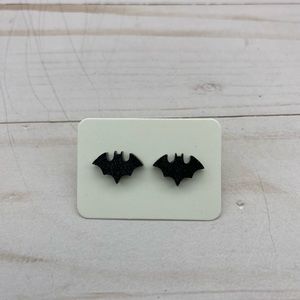 Black Glittery Bat Earrings